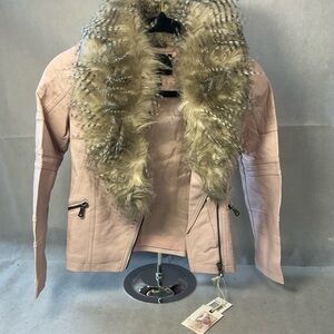Jessica Simpson Faux Fur Leather Light Pink Jacket Tween Size 7-8